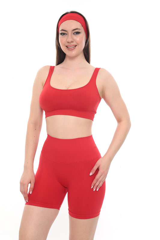 Bel Dikişli Şort - Kırmızı