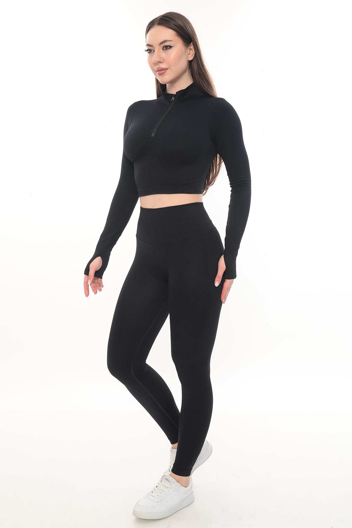 Fermuarlı Uzun Kollu - Siyah