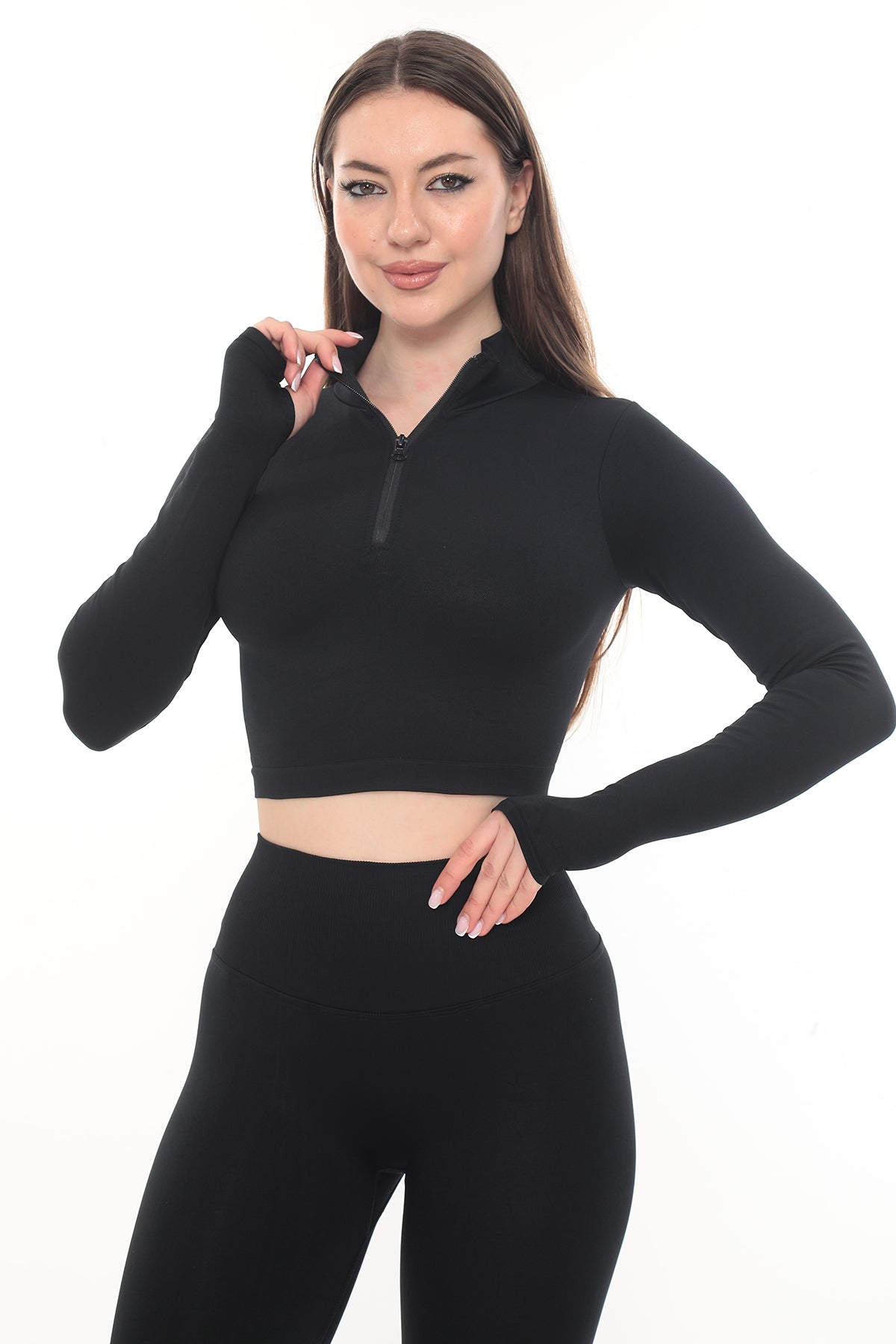 Fermuarlı Uzun Kollu - Siyah