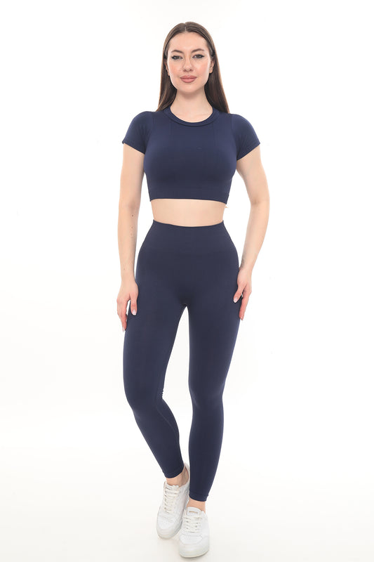 Kalın Kemerli Düz Tayt - Lacivert