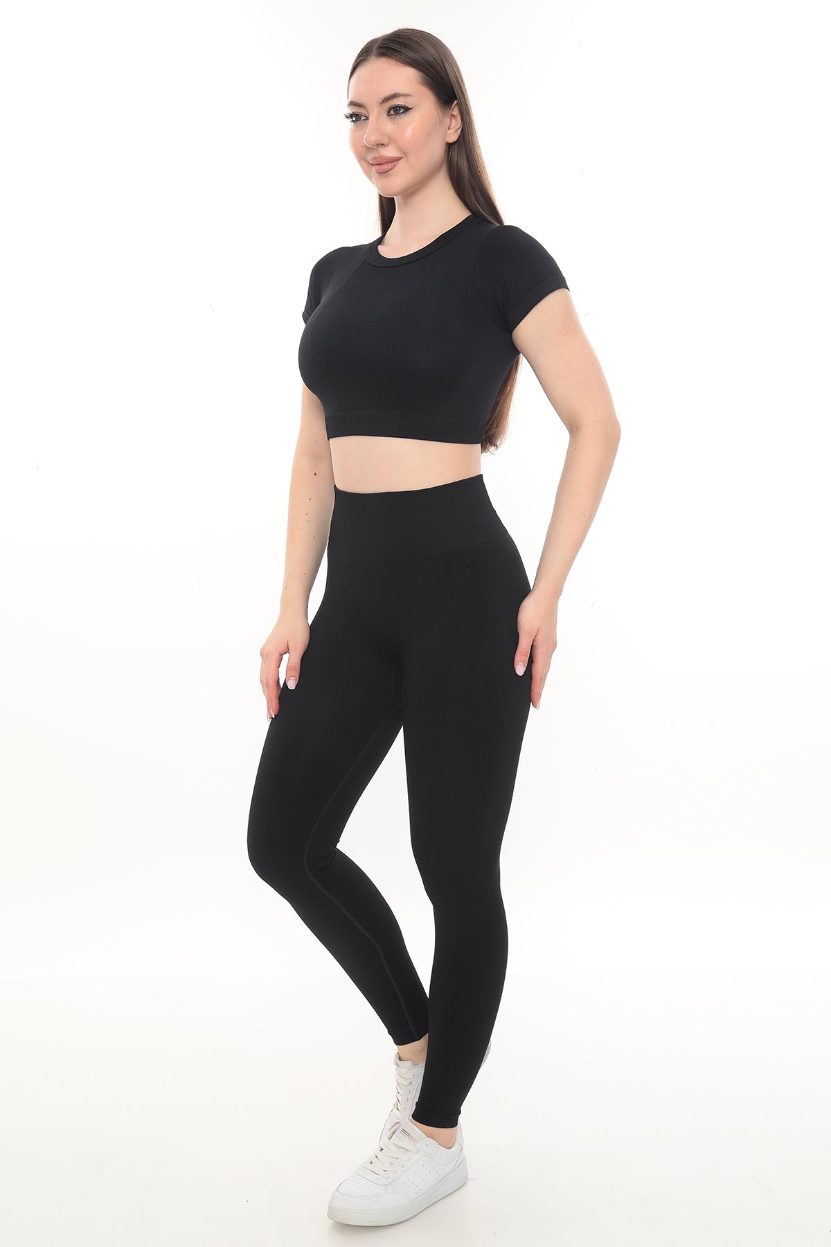 Kalın Kemerli Düz Tayt - Siyah