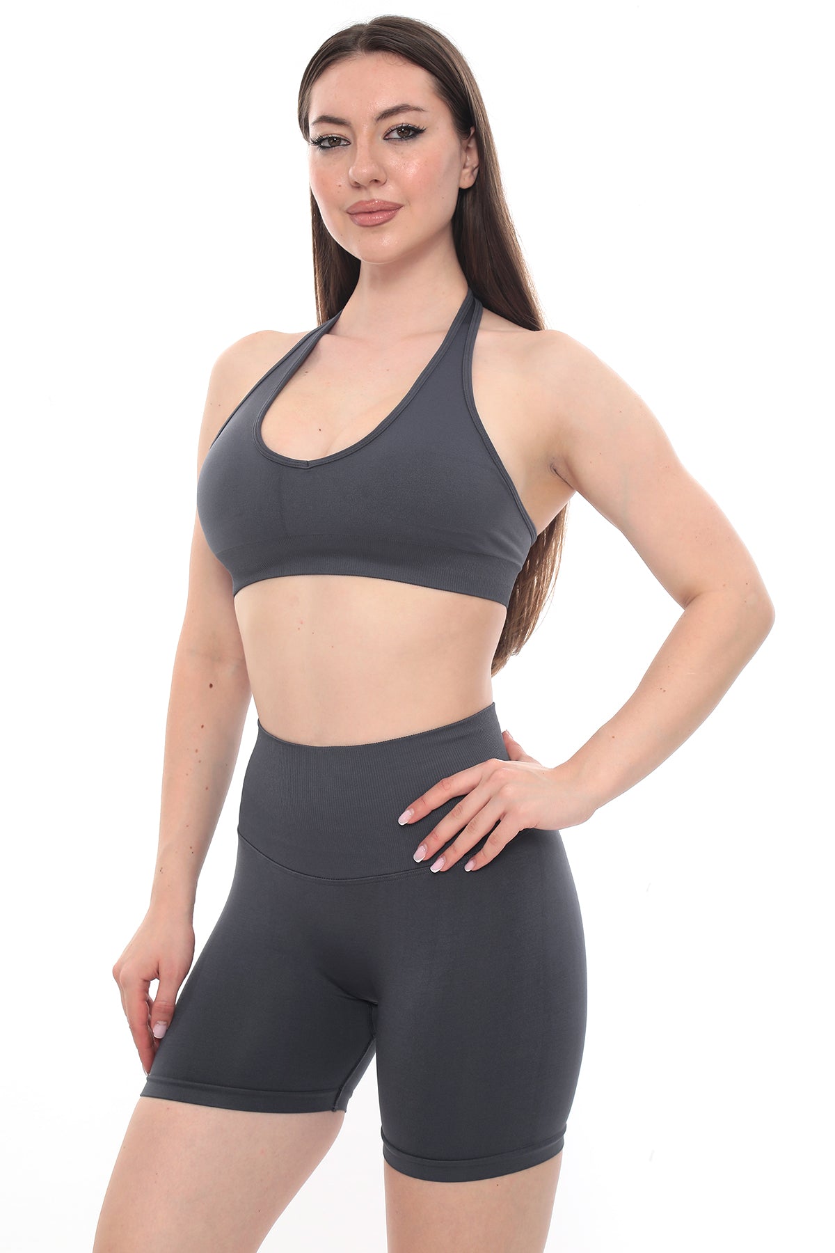 Bel Dikişli Şort - Füme