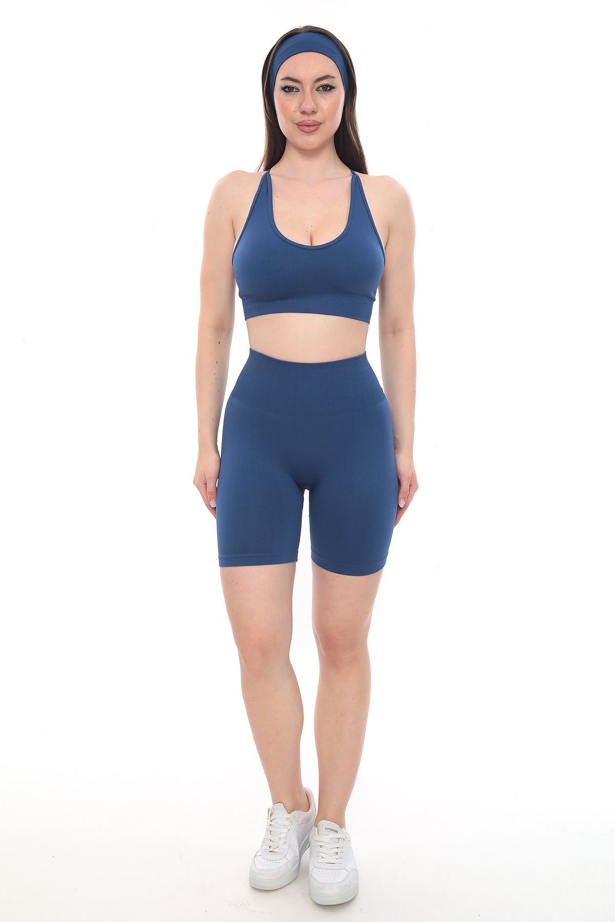 Büzgülü Şort - Mavi